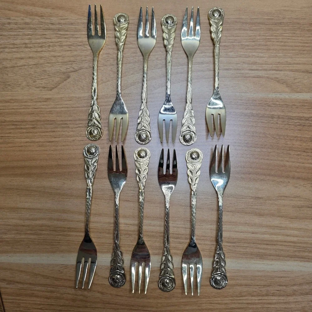 Vintage Rostfrei Esmeyer Gold‎ Electroplate Rose Handled Dessert Set 30 Pieces